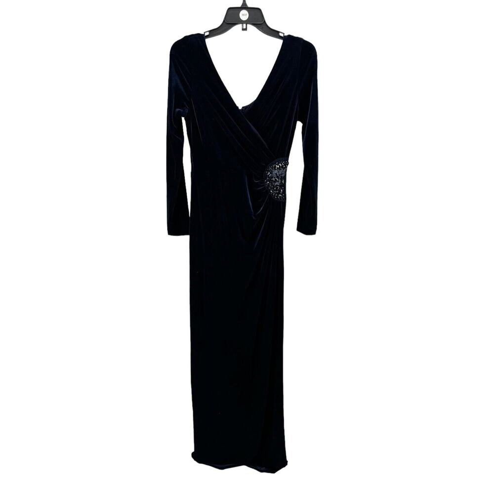 Rickie Freeman Teri‎ Jon Women's Navy Blue Velvet Maxi Evening GownDress Size 6